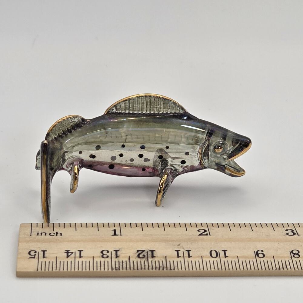 Glass Hand Blown Brown Trout Sculpture with Gold Accented Iridescent Accents S